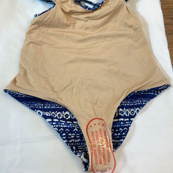 SOME DAYS ONE PIECE SHADES OF BLUE AND WHITE ONE PIECE BATHING SUIT. - Picture 6 of 7